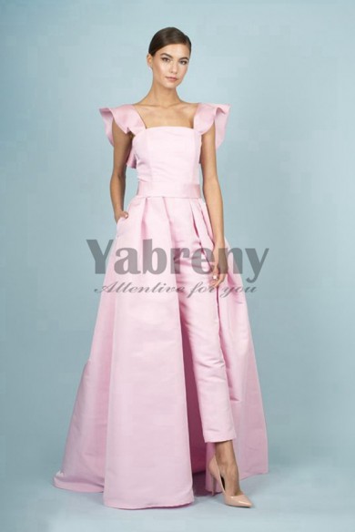Pink Satin Bridal Jumpsuits Spring Wedding Pants Dress With Detachable Train so-132