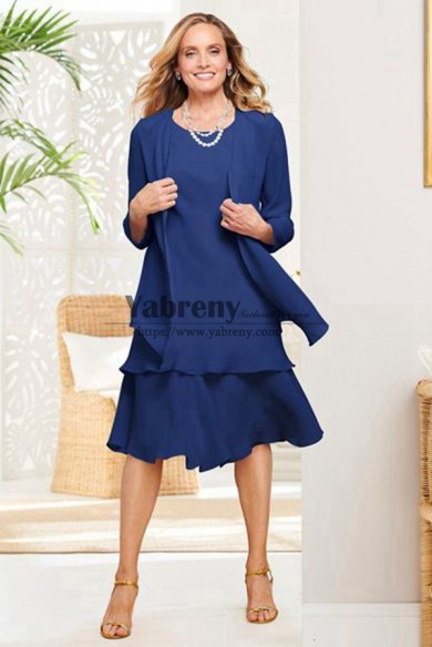 Royal Blue Chiffon Tea-Length Mother of the Bride Dress with Jacket mps-764-1