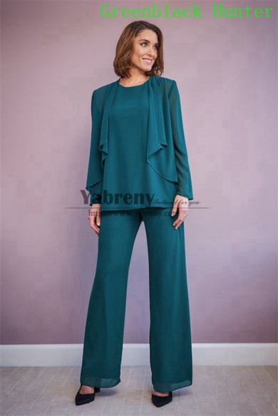 Three Piece Chiffon Under 100 Mother of the Bride Pant Suits Greenblack Hunter Spring Women