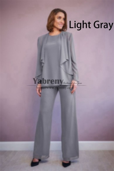 Three Piece Chiffon Under 100 Mother of the Bride Pant Suits Light Gray Spring Women