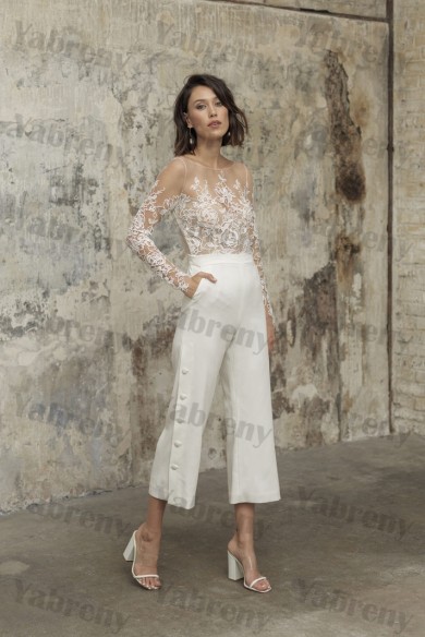 Elegant Lace Wedding Jumpsuits Mid-Calf Bride Jumpsuits so-252