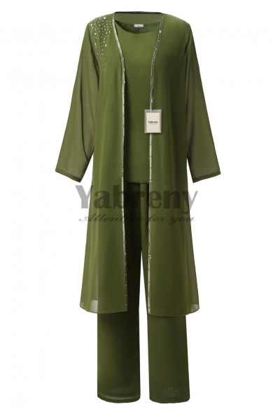 Yabreny 3PC Green Mother of the bride pants suits with long Coat mps-267