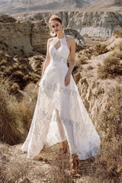 2021 Elegant Lace Wedding Jumpsuit Bride Dress so-238