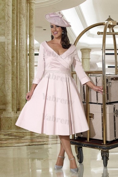 A-line Pink Plus size prom dress beaded Waistline mps-321