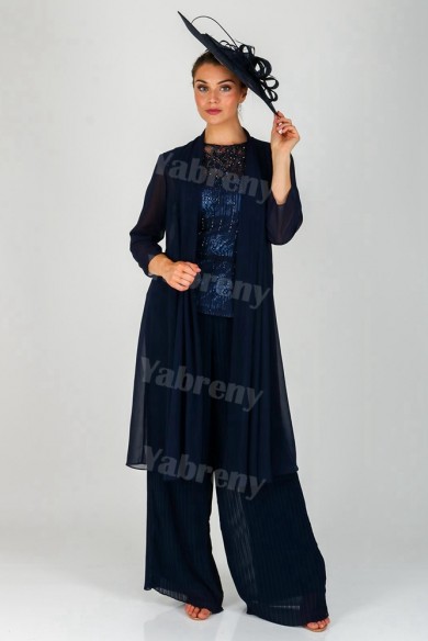 Dark Navy Mother of the Bride Trousers outfits Accordion pleats pants suit mps-308
