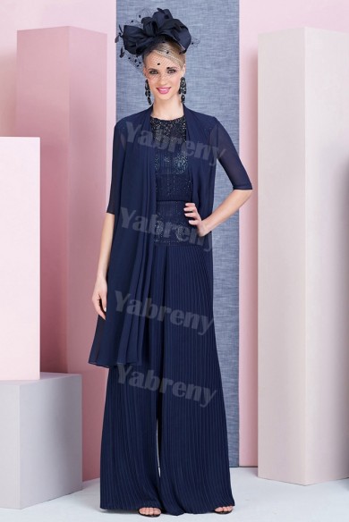 Dark Navy Sequined-Sequin Mother of the bride Outfits Accordion pleats pants suits mps-309
