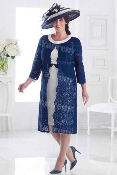 Elegant Plus size Mother of the bride dress with Lace Jacket 2PC outfit mps-353