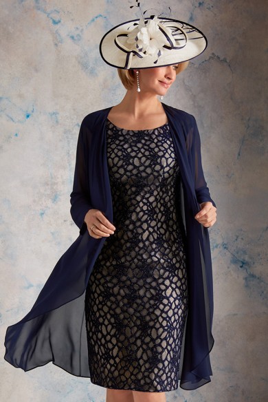  2PC Navy Blue Mother of the bride outfit With Jacket mps-384-1