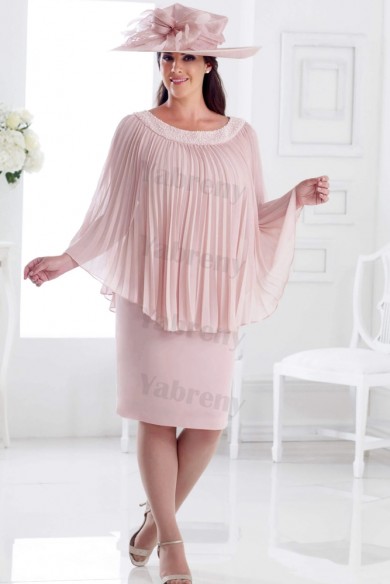 Pearl Pink Plus size Mother of the bride dress with Hand beading Neck mps-338