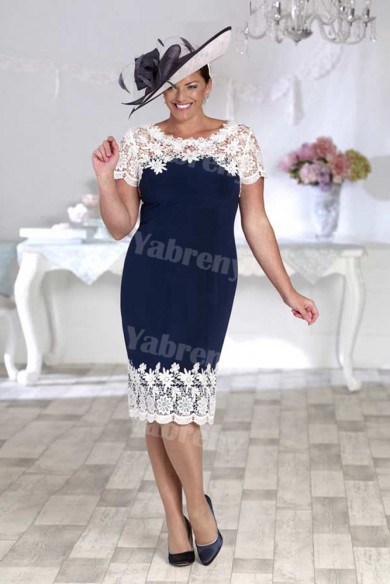 Plus size Mother of the bride dress Navy and white mps-358