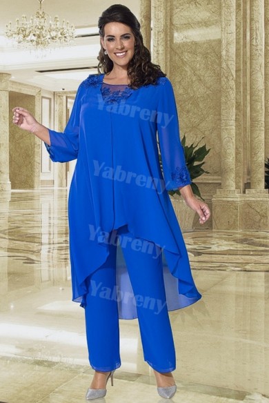 Plus size Mother of the bride Pantsuit Elastic waist 3PC Royal blue Women