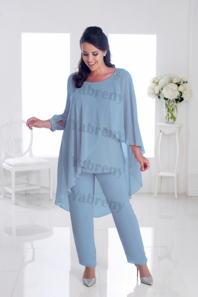 Plus Size Sky Blue Mother of the bride pants suits Overlay Women