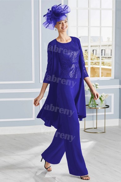 Royal Blue Sequined-Sequin Mother of the bride Trousers sets 3PC Women