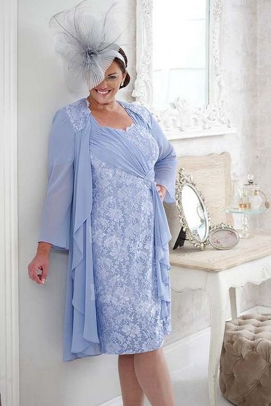 Sky Blue lace Mother of the bride dress with jacket 2PC lace outfit mps-363