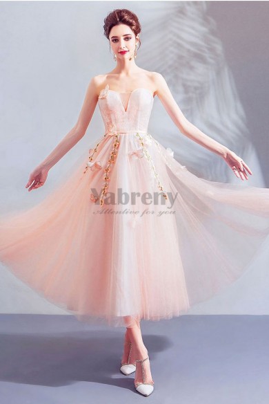 Hand Beading Strapless Homecoming Dresses Mid-Calf under $100 Party dresses TSJY-064