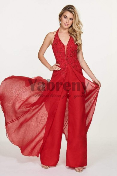 Red Chiffon Wedding Jumpsuits dresses With Train so-087
