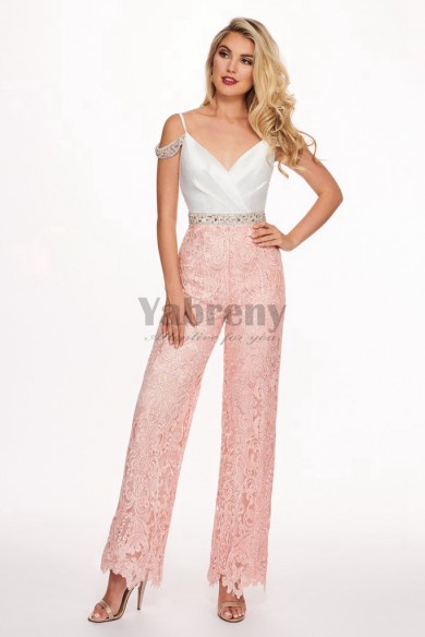 Wedding Jumpsuits Cocktail dresses with Beaded belt Sweet pink so-179