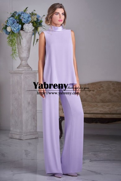 Two Piece Mother of the Bride Pant suits  Chiffon Lavender Women Outfit Completo pantalone mps-689