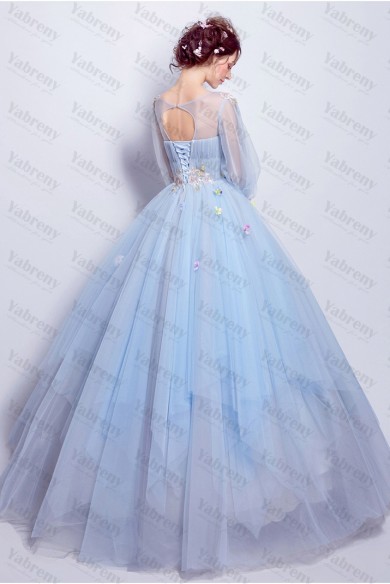light Sky Ball gownsBlue Long Sleeves Quinceanera Dresses TSJY-086