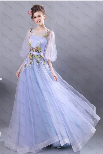 Sky Blue Spring Prom Dresses Under $100 Half Sleeves Party Dresses TSJY-174