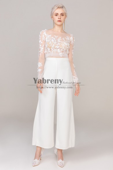 Long Sleeves Lace Bodice Wedding Jumpsuits for Bridal Proposal Dresses so-352