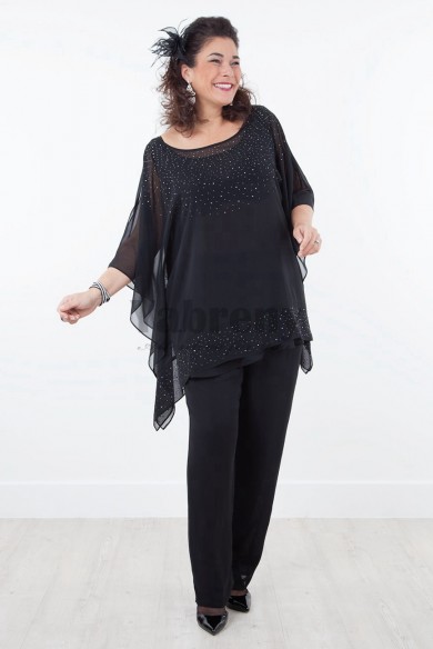 New arrival Mother of the bride pant suits Overlay Top with hand Crystal mps-022