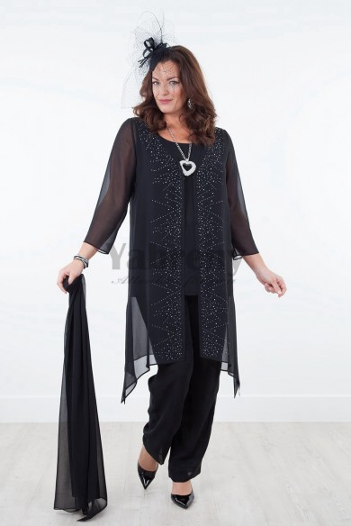 Plus size four pieces Chiffon Elastic waist Mother of the bride pants suits with shawl mps-026