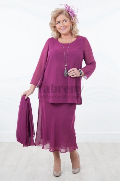 Plus size Rose red Modern Chiffon mother of the bride dresses with shawl mps-037