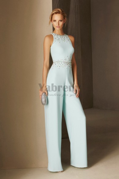 Hand Beaded Prom Jumpsuit Dresses Cocktail pants dressy Aqua 2020 so-171