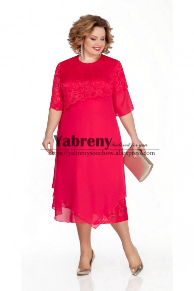 Red Plus Size Women Dresses, Mid-Calf  Mother of the Bride Dresses mps-510