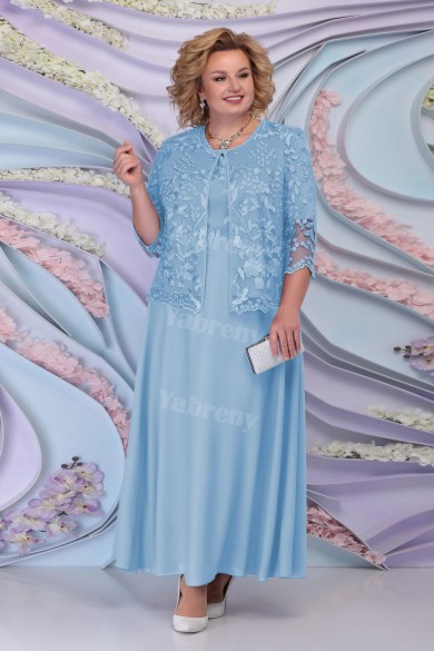 Plus Size Modern Sky Blue lace Mother of The Bride Long Dresses mps-443-6