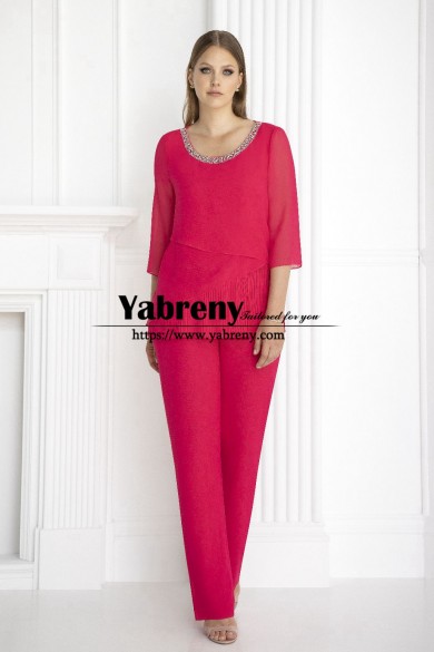 Two Piece Beaded Neckline Grandmother of the Bride Pant suits Dresses Red mps-688
