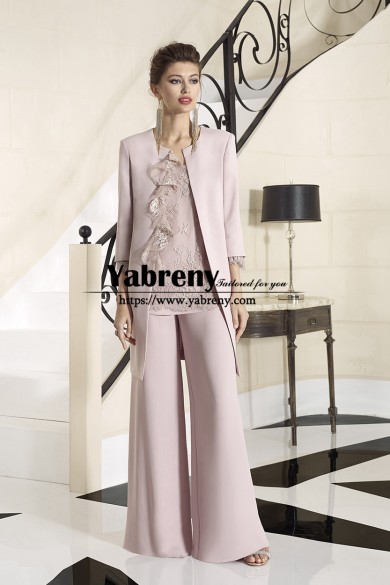Modern Dusty Pink Mother of the Bride Pant Suits Dresses Formal Occasion Wide Trousers Outfit with Overcote Pantalon mps-639