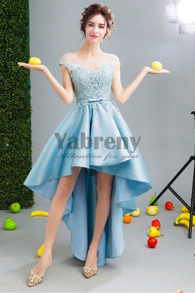 Yabreny Sky Blue Asymmetry Homecoming dresses High-low Prom Dresses TSJY-002