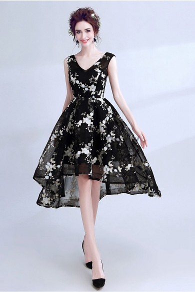 2021  New Style Black Appliques Homecoming Dresses Asymmetry prom dresses TSJY-040