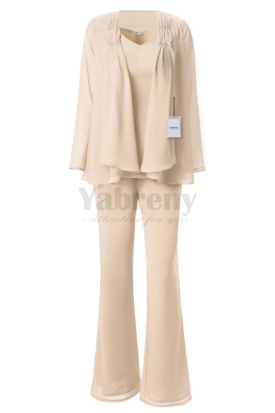 Yabreny 3PC Mother of the Bride Chiffon Trousers set champagne MT001703-2