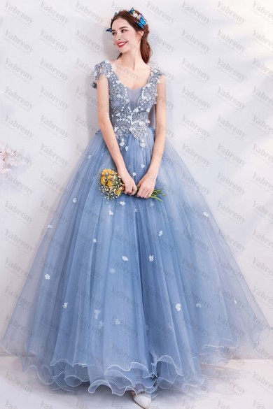 2020 Sky Blue Multilayer Prom Dresses lace Floor-Length Quinceanera Dresses TSJY-166
