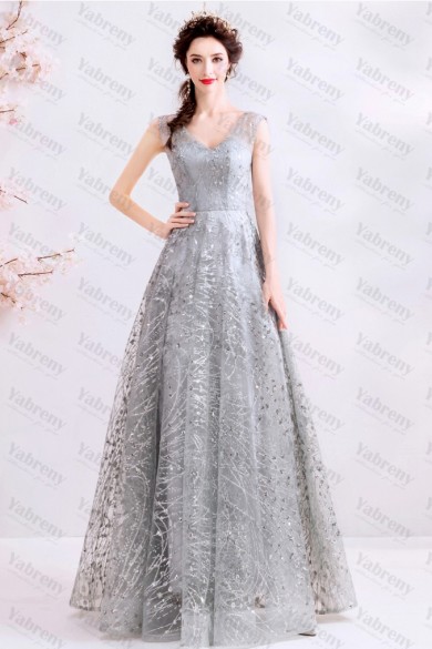 Gray Prom Dresses A-line Sequined Fabrics Evening Dresses TSJY-143
