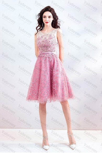 Dressy Sequined Fabrics Short Dresses Under $100 Pink Homecoming Dresses TSJY-156