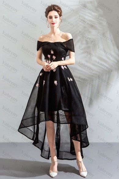 Black High-low Prom Dresses Off the Shoulder paarty Dresses TSJY-132-1