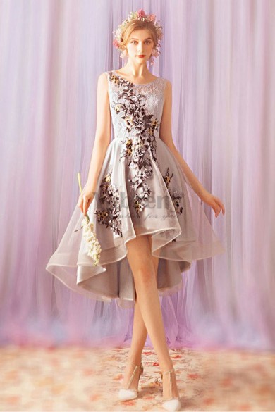 Gray Asymmetry Homecoming Dresses Appliques prom dresses TSJY-056