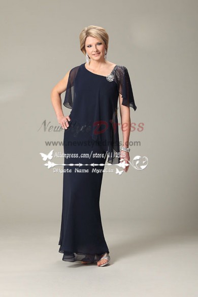 Dark navy georgette mother of the bride dress mps-188