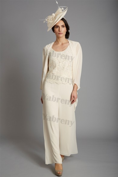 Beige lace Mother of the bride Trousers suit 3 pc women