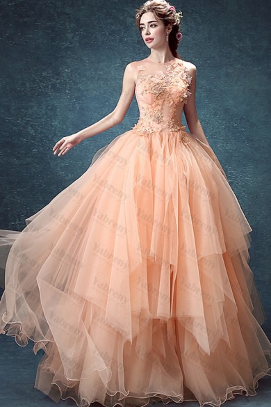 2020 Multilayer Pink Champagne Prom Dresses Hand Beading Evening Dresses TSJY-117