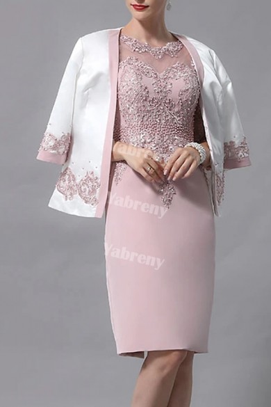 2021 Hand Beading Mother Of The Bride Dress,Knee-Length Mother Of The Groom Dresses With Jacket mps-438