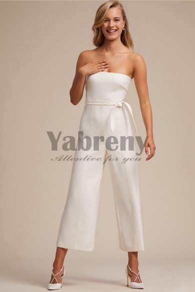 Simple Strapless Little White Dresses Bridal Jumpsuits so-141