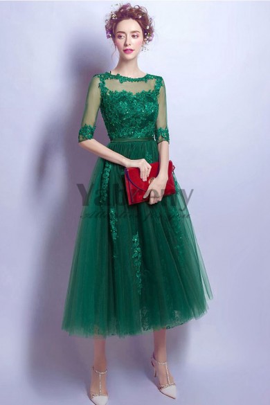 2020 Elegant Green lace Homecoming Dresses Ankle-Length prom dresses TSJY-041