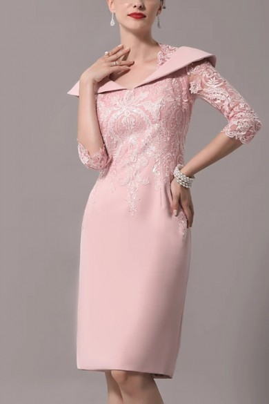 2021 Elegant Sheath Mother of the Bride Dress / Queen Anne Knee Length Polyester Half Sleeve Mother of the groom dresses mps-433