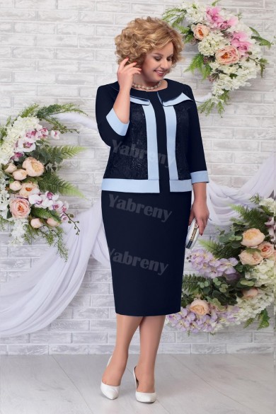 2022 Navy Plus size Mother of The Groom Dresses, Occasion Knee-Length Women