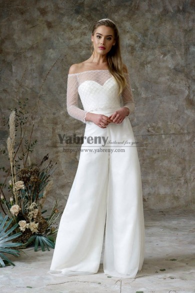 2022 Bateau Wedding Jumpsuits Dresses Modern Bridal Pant Suits so-353